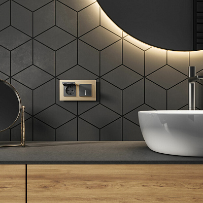 Розетка IP44 с заземлением, с защитной крышкой и шторками N Werkel графит матовый W1171264 a069592