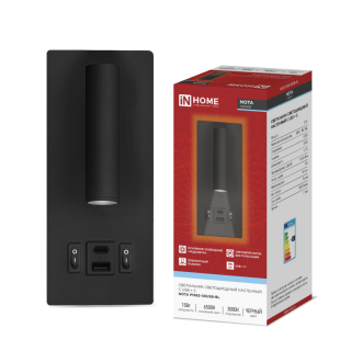 Светильник светодиод IN HOME NOTA P1565-30USB-BL 15Вт 6500К с подсвет 3000К USB type C 4690612060187 черный