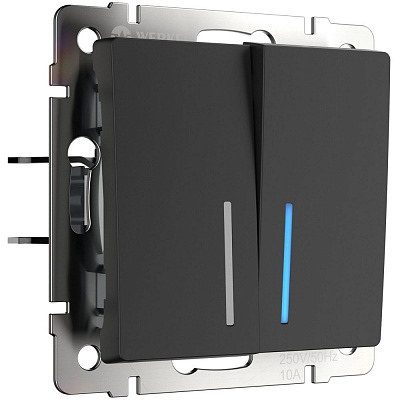 Выключатель двухклавишный проходной с подсветкой Werkel W1122108 черный a051598