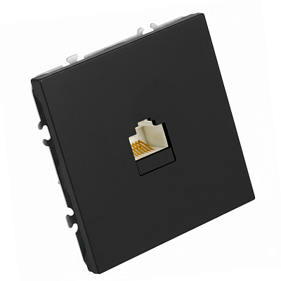 Розетка компьютерная 1-местная RJ-45 (механизм), STEKKER Эмили, RST00-5117-05, черный уголь, soft touch