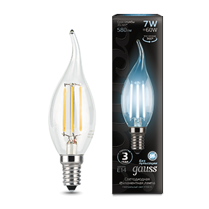 Лампа Gauss Filament Свеча на ветру 7W 580lm 4100К Е14 LED 104801207