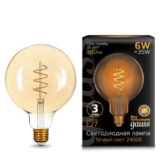 Лампа Gauss Filament G125 6W 360lm 2400К Е27 LED 158802008