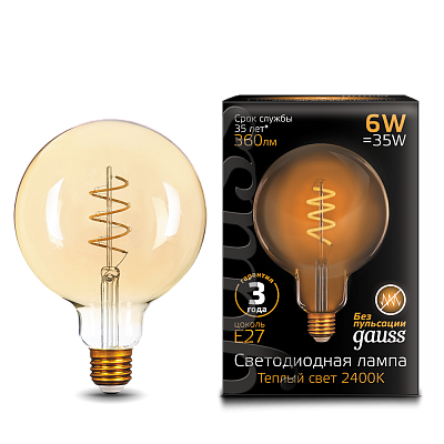 Лампа Gauss Filament G125 6W 360lm 2400К Е27 LED 158802008