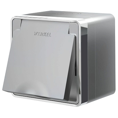 Розетка с заземлением, шторками и защитной крышкой Werkel Gallant серебряные a052775