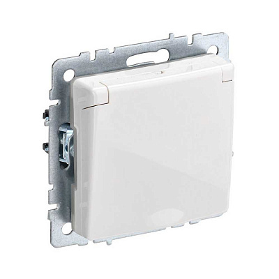 Розетка с заземлением и защитными шторками с крышкой IEK Brite РСбш10-3-44-БрБ белый BR-R16-16-44-K01