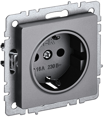 Розетка с заземлением и защитными шторками IEK Brite РС14-1-0-БрС сталь BR-R14-16-K46