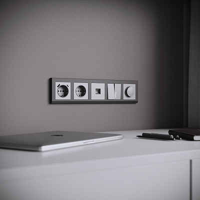 Выключатель двухклавишный с подсветкой Werkel серебряный матовый a063610