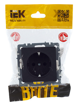 Розетка с заземлением и защитными шторками IEK Brite РС14-1-0-БрГ графит BR-R14-16-K53