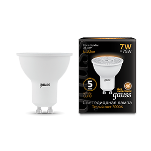Лампа Gauss MR16 7W 600lm 3000K GU10 LED 101506107 (5 шт)