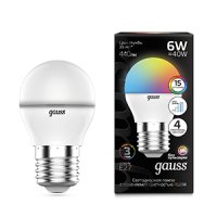Лампа Gauss Шар G45 6W E27 RGBW+димирование LED 105102406