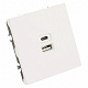 Розетка 2-местная USB + Type C (механизм), STEKKER Эмили, 250В, 20W, RST10-5115-01, белый фарфор, soft touch