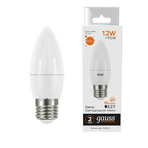 Лампа Gauss Elementary Свеча 12W 950lm 3000K E27 LED 30212 (3 шт)