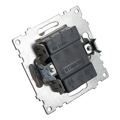 Переключатель 1-клавишный (механизм), STEKKER Катрин GLS10-7105-02, 250V, 10А, шампань