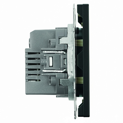 Розетка 2-местная USB + Type C (механизм), STEKKER Эмили, 250В, 20W, RST10-5115-05, черный уголь, soft touch