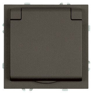 Розетка 1-местная с крышкой с защитной крышкой, STEKKER Эмили, с/з, IP42, 250В, 16А, RST16-5112-09, антрацит, soft touch