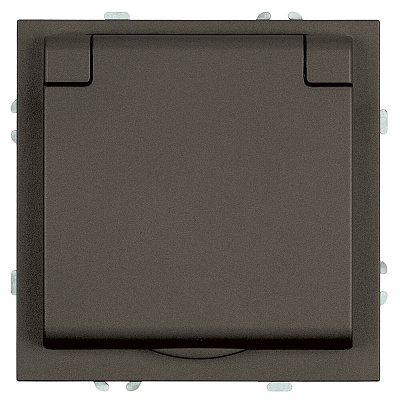 Розетка 1-местная с крышкой с защитной крышкой, STEKKER Эмили, с/з, IP42, 250В, 16А, RST16-5112-09, антрацит, soft touch