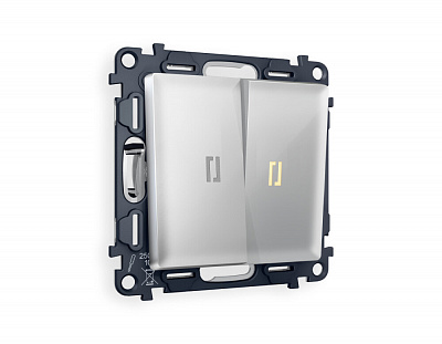 Комплект механизма 2-клавишного выключателя с подсветкой 3200K ALFA MA404010 Серебро глянец QUANT