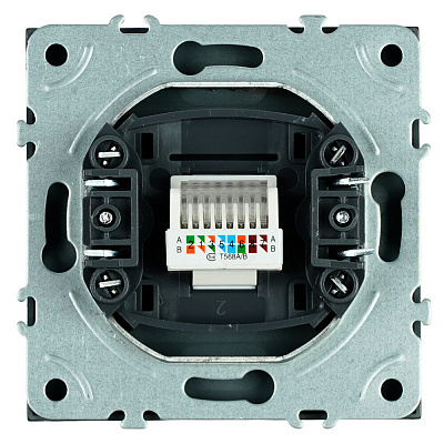Розетка компьютерная 1-местная RJ-45 (механизм), STEKKER Эмили, RST00-5117-05, черный уголь, soft touch