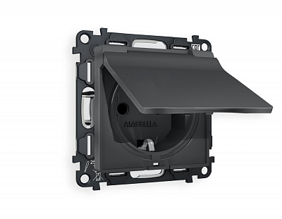 Комплект механизма электрической розетки ALFA MA908010 Графит мягкое касание с заземлением с шторками и защитной крышкой 2P+E 16A-250V IP44 QUANT