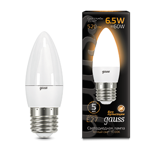 Лампа Gauss Свеча 6.5W 520lm 3000К E27 LED 103102107 (10 шт)