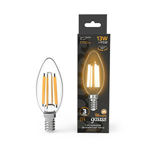 Лампа Gauss Filament Свеча 13W 1100lm 2700К Е14 LED 1/10/50 103801113 (15 шт)