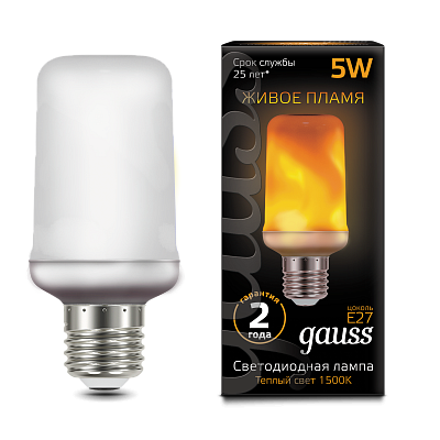 Лампа Gauss T65 5W 20-80lm 1500K E27 Flame LED 157402105