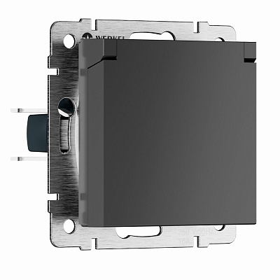 Розетка IP44 с заземлением, с защитной крышкой и шторками N Werkel графит матовый W1171264 a069592