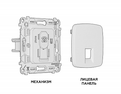 Комплект механизма телефонной розетки OMEGA MO112030 Белый глянец RJ-11(4P4C) с защитной шторкой QUANT