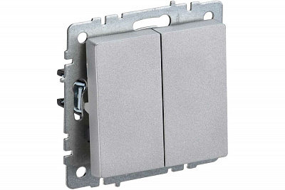 Переключатель двухклавишный проходной IEK Brite ВС10-2-6-БрА алюминий BR-V22-0-10-K47
