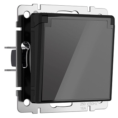 Розетка с заземлением, шторками и защитной крышкой Werkel черный акриловый a064043