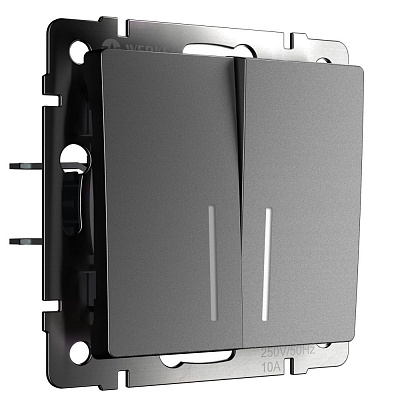 Выключатель двухклавишный проходной с подсветкой Werkel графит матовый a063102