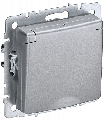 Розетка с заземлением и защитными шторками с крышкой IEK Brite РСбш10-3-44-БрА алюминий BR-R16-16-44-K47