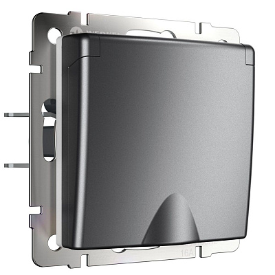 Розетка с заземлением,,шторками и защитной крышкой Werkel графит матовый a063105