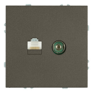 Розетка TV + компьютерная RJ-45 (механизм), STEKKER Эмили, RST00-5106-09, антрацит, soft touch