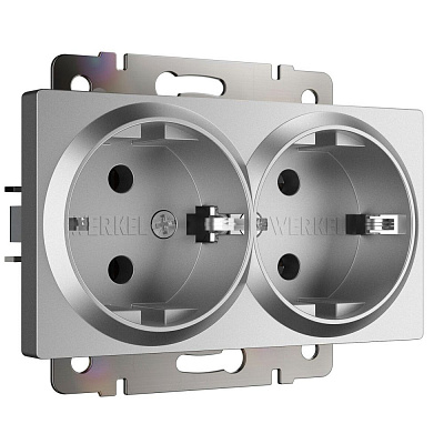 Розетка двойная с заземлением Werkel серебряный матовый a063619