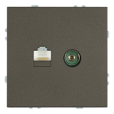 Розетка TV + компьютерная RJ-45 (механизм), STEKKER Эмили, RST00-5106-09, антрацит, soft touch