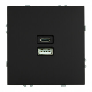 Розетка 2-местная USB + Type C (механизм), STEKKER Эмили, 250В, 20W, RST10-5115-05, черный уголь, soft touch