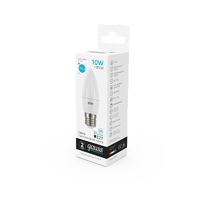 Лампа Gauss Elementary Свеча 10W 750lm 4100K E27 LED 30220 (2 шт)