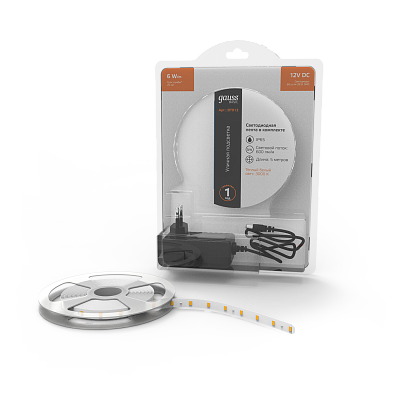 Лента Gauss Basic в комплекте LED 2835/60 12V 6W/m 600lm/m 3000K 8mm IP65 5м 1/50 BT013