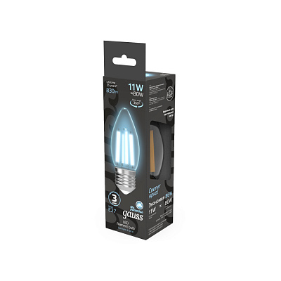 Лампа Gauss Filament Свеча 11W 830lm 4100К Е27 LED 1/10/50 103802211 (3 шт)