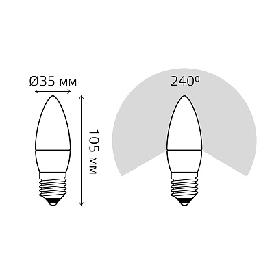 Лампа Gauss свеча 6.5W 550lm 6500К E27 LED 1/10/100 103102307