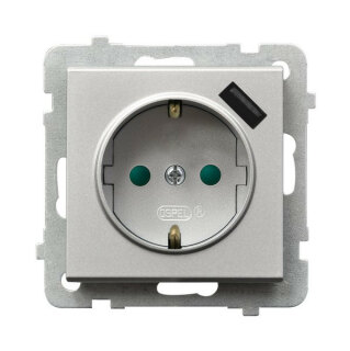 Розетка с/з + USB Ospel Sonata серебро матовое GP-1RSPUSB/m/38
