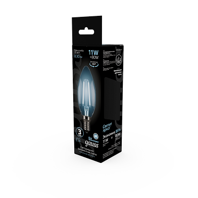 Лампа Gauss Filament Свеча 11W 830lm 4100К Е14 LED 103801211 (3 шт)