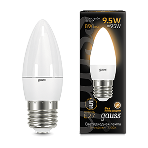 Лампа Gauss Свеча 9.5W 890lm 3000К E27 LED 103102110
