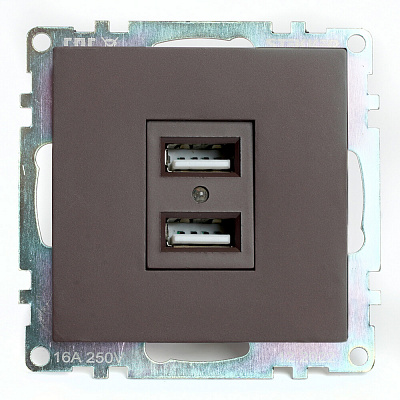 Розетка USB 2-местная (механизм), STEKKER Катрин GLS10-7115-04, 250B, 2,1А, шоколад