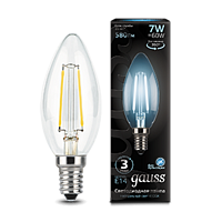 Лампа Gauss Filament Свеча 7W 580lm 4100К Е14 LED 103801207