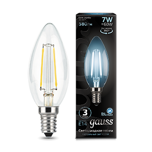 Лампа Gauss Filament Свеча 7W 580lm 4100К Е14 LED 103801207
