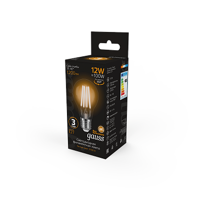 Лампа Gauss Filament А60 12W 1200lm 2700К Е27 LED 102902112 (3 шт)