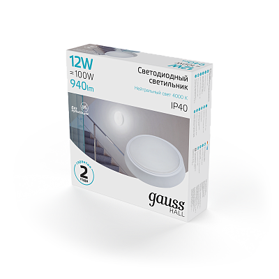 Точечный накладной светильник Gauss HALL 12W 940lm 4000K 200-240V IP40 LED 193411212