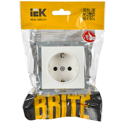 Розетка с заземлением и защитными шторками IEK Brite РС14-1-0-БрБ белый BR-R14-16-K01